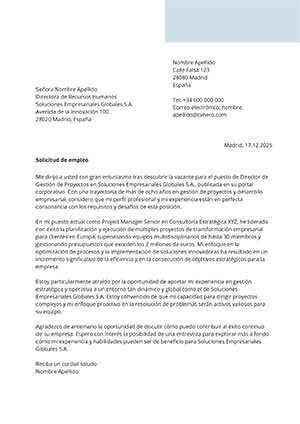 Ejemplo de carta de presentación para Plantilla 2026