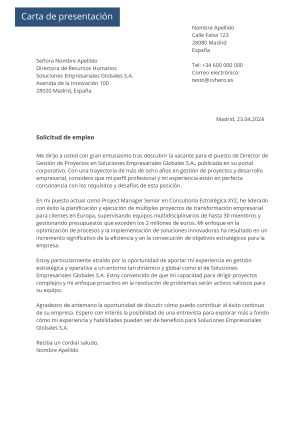 Ejemplo de carta de presentación para Actual