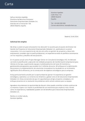 Ejemplo de carta de presentación para Azul y verde