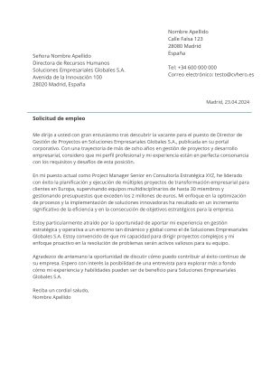 Ejemplo de carta de presentación para Centrado