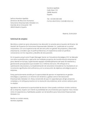 Ejemplo de carta de presentación para Con barra lateral