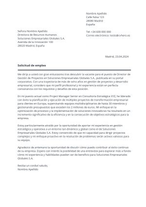 Ejemplo de carta de presentación para Con nombre