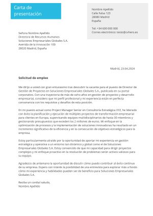 Ejemplo de carta de presentación para Dos columnas