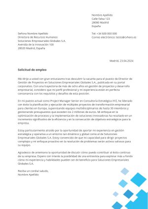 Ejemplo de carta de presentación para CV foto de la izquierda