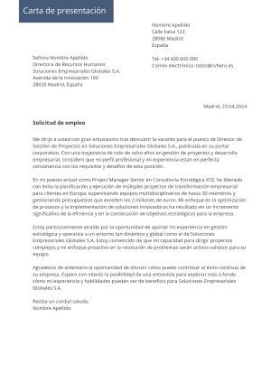 Ejemplo de carta de presentación para Moderno