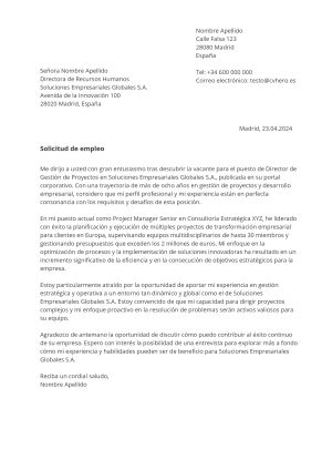 Ejemplo de carta de presentación para Profesional