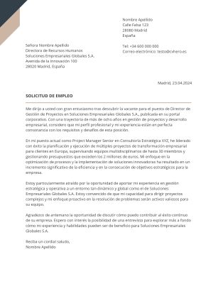 Ejemplo de carta de presentación para Rayas diagonales