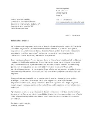 Ejemplo de carta de presentación para Sencillo